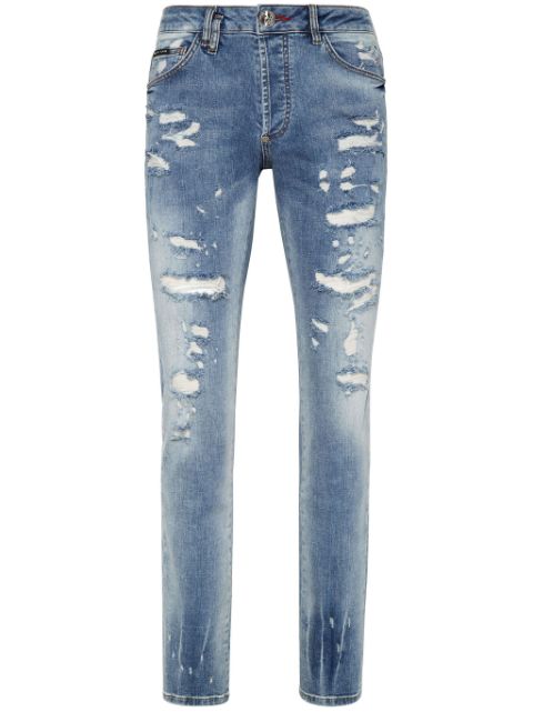 Philipp Plein ripped-detail stonewashed skinny jeans Men