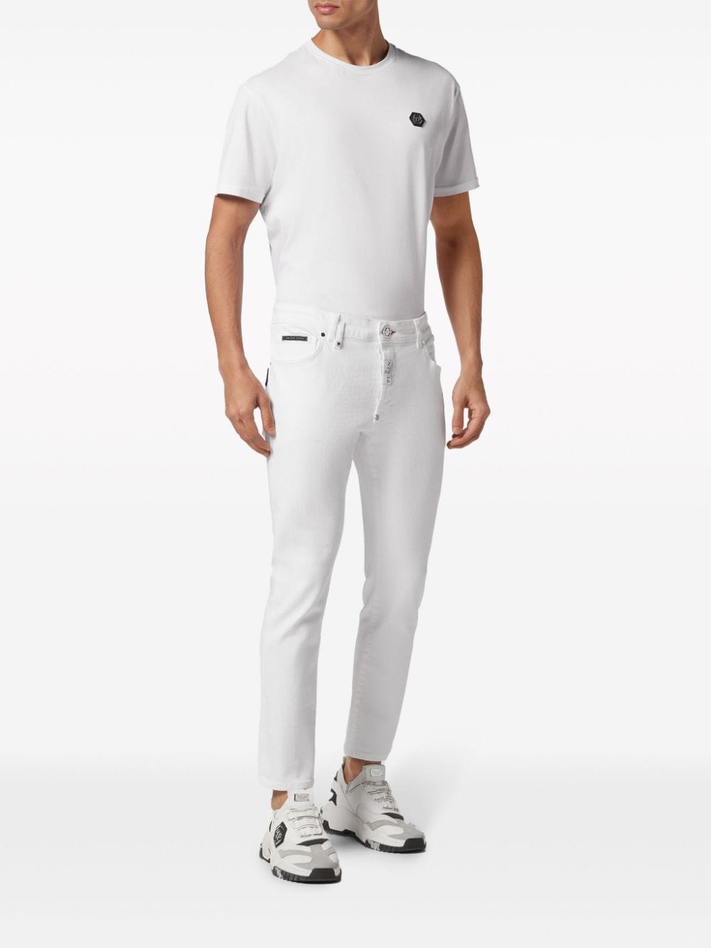 Shop Philipp Plein Logo-appliqué Skinny Jeans In White