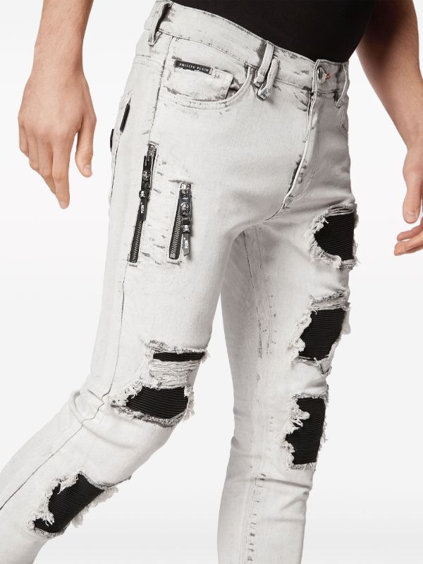 Mens white sale ripped skinny jeans