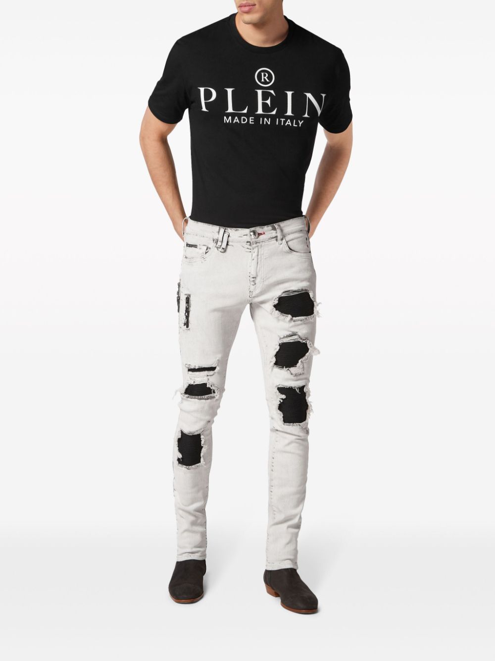 Philipp Plein Gerafelde skinny jeans met stonewashed effect Wit