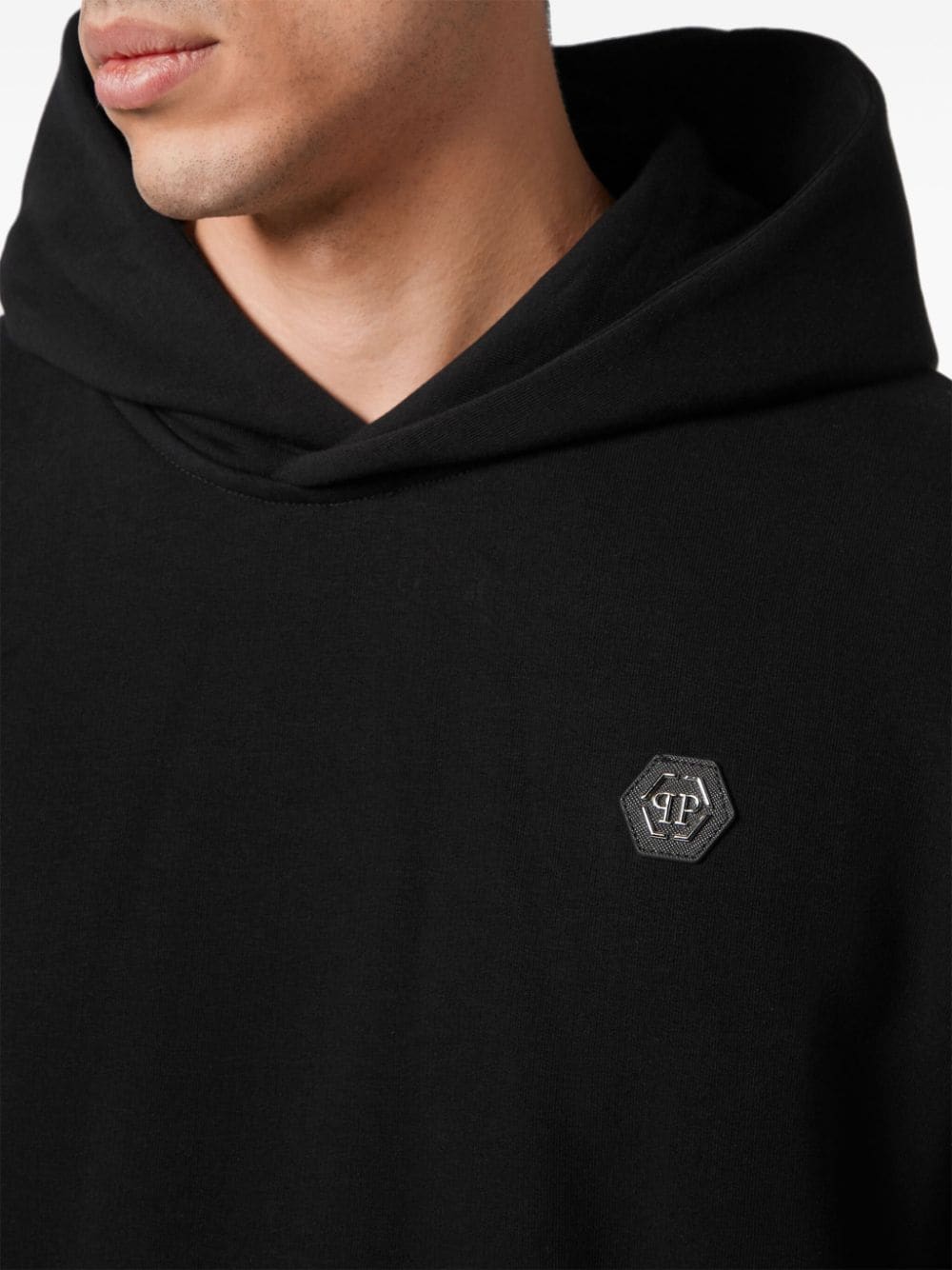 Shop Philipp Plein Skull&bones Logo-patch Hoodie In Black