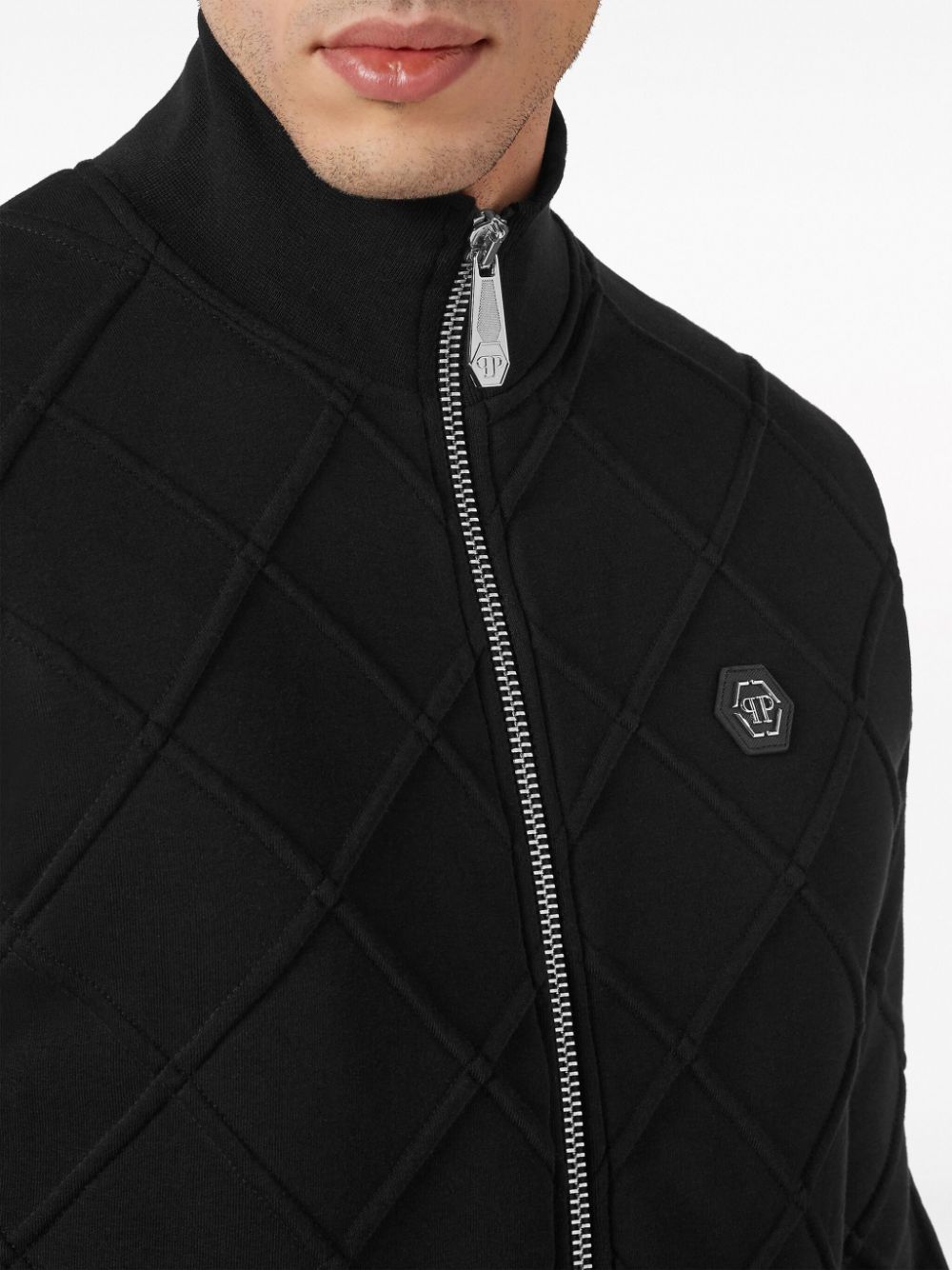 Shop Philipp Plein Quilted Cotton Jacket In Black