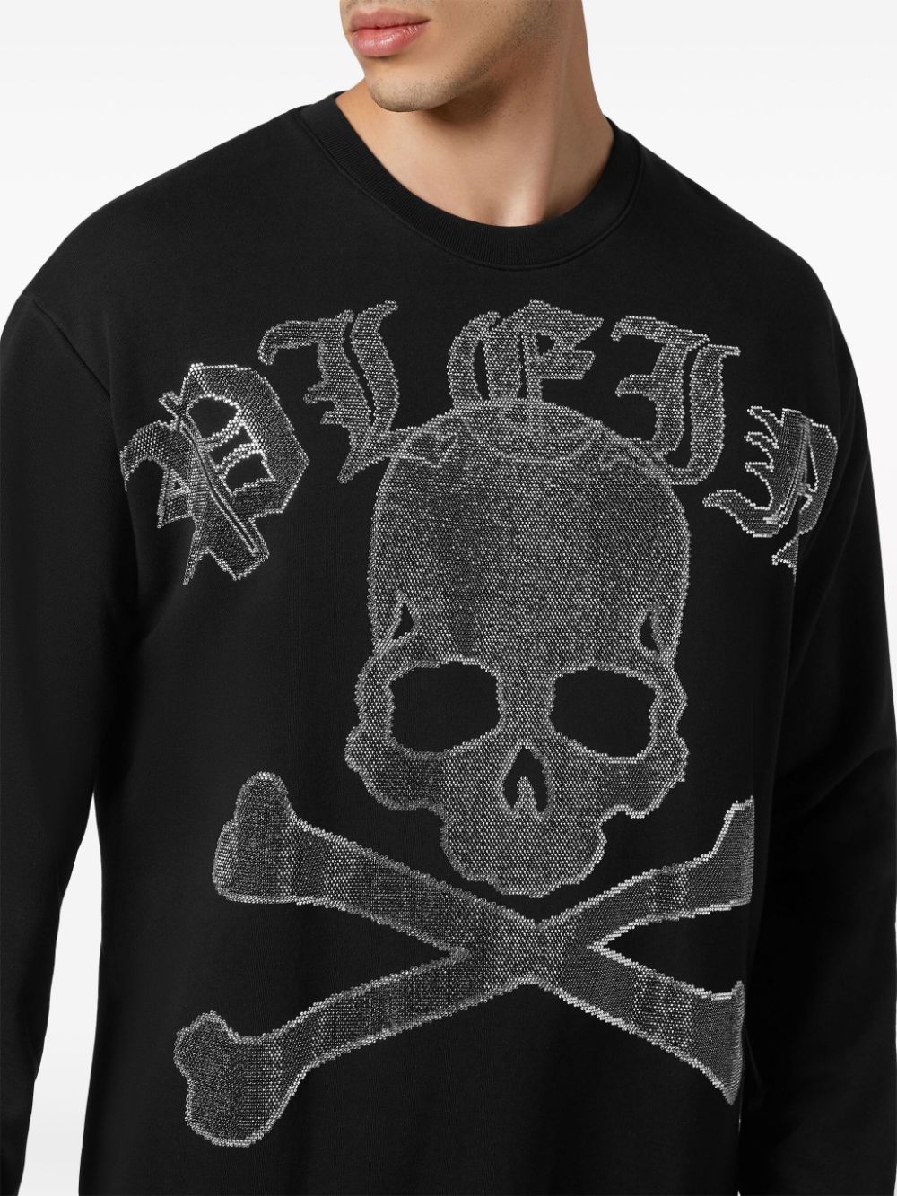 Shop Philipp Plein Ls Crystals Paisley Gothic Plein Cotton Sweatshirt In Black