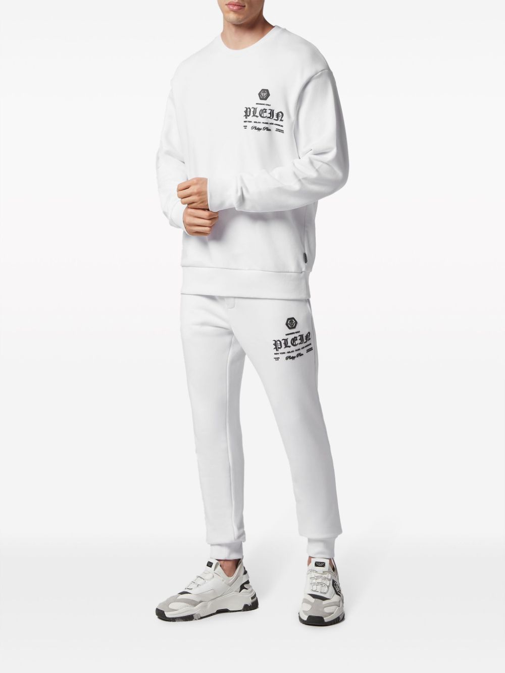 Shop Philipp Plein Logo-appliqué Crew-neck Sweatshirt In White