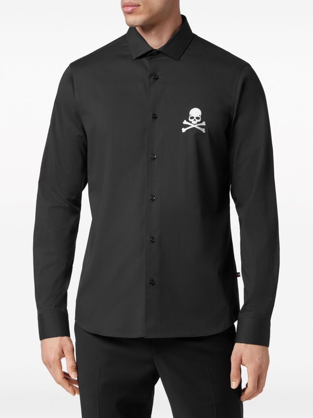 Shop Philipp Plein Skull-embroidered Cotton Shirt In Black