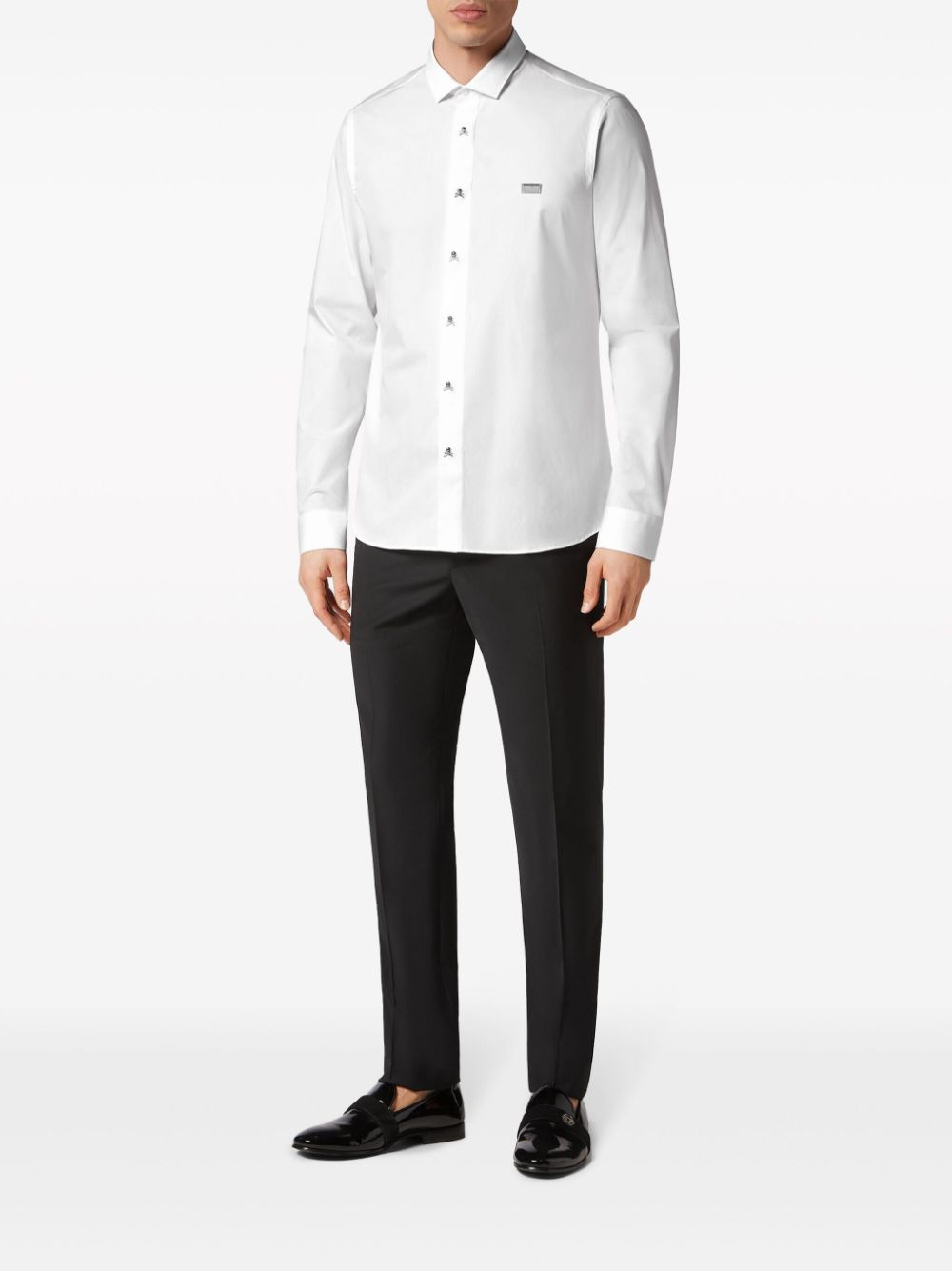 Shop Philipp Plein Skull&bones Long-sleeve Cotton Shirt In White
