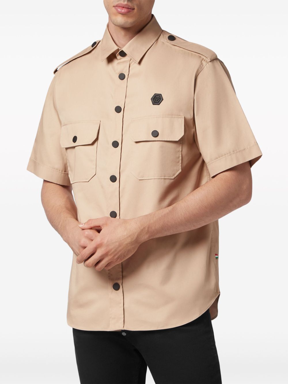 Shop Philipp Plein Plein Gothic Cotton Military Shirt In Neutrals