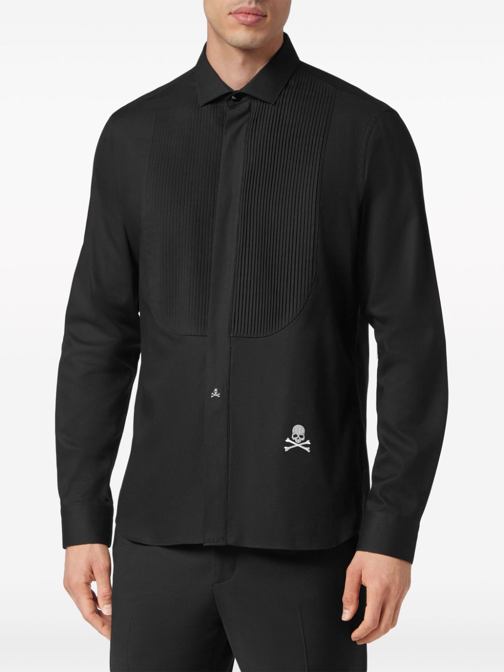 Shop Philipp Plein Skull-embroidered Cotton Tuxedo Shirt In Black