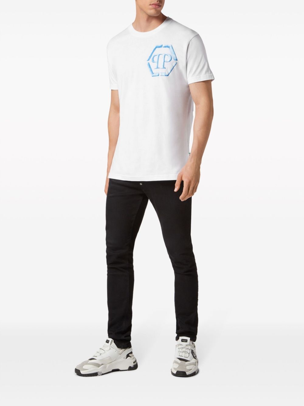 Shop Philipp Plein Ss Hexagon-print Cotton T-shirt In White