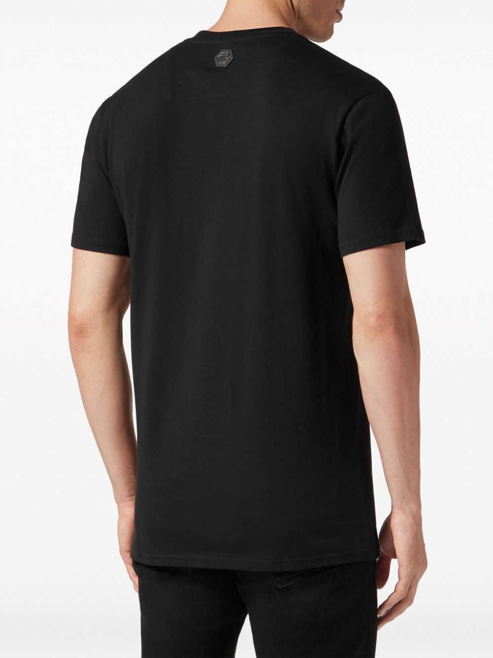 Shop Philipp Plein Hexagon Rhinestone-embellished Cotton T-shirt In Black