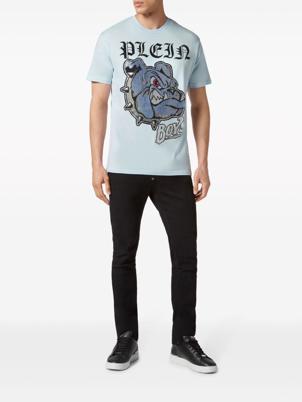 Shop Philipp Plein Bulldogs-print Cotton T-shirt In Blue