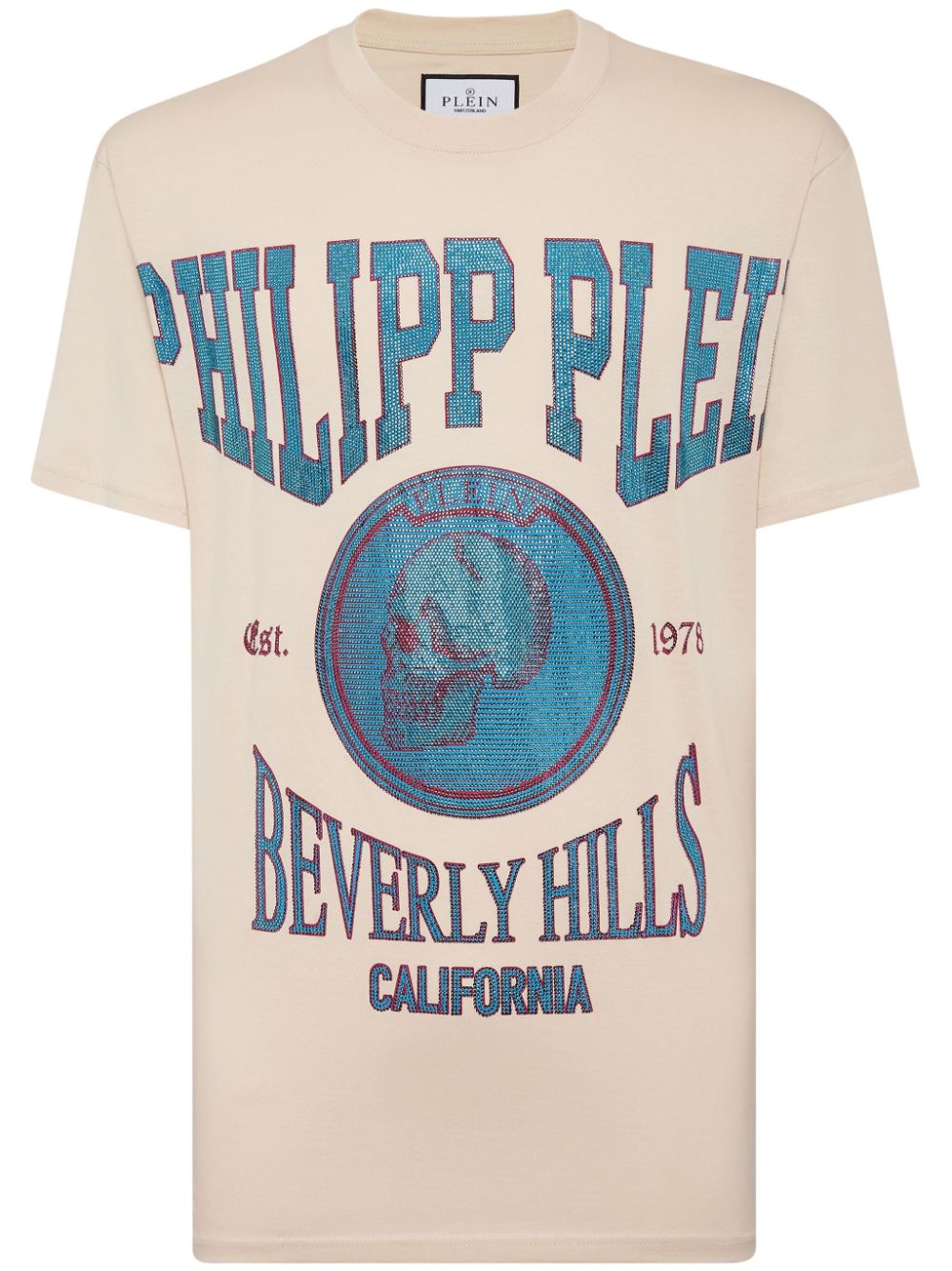 Philipp Plein Crystal-embellished Cotton T-shirt In Neutrals