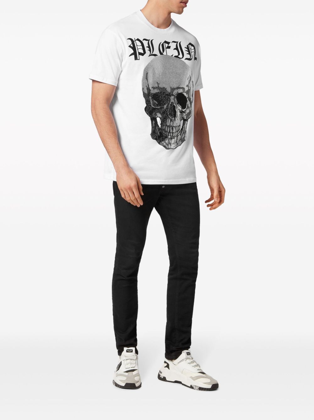 Shop Philipp Plein Crystals Skull Cotton T-shirt In White