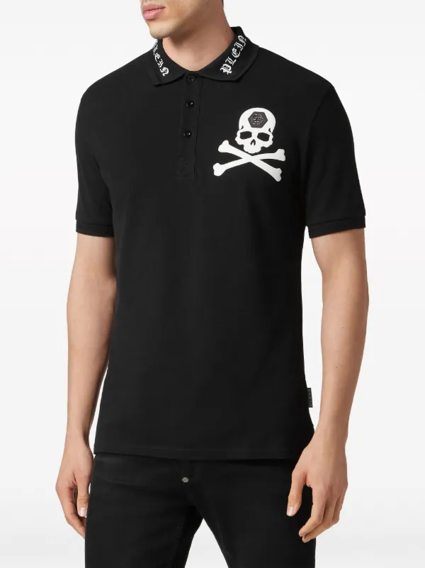 PHILIPP PLEIN ポロシャツ ブラックskull スタッズ Philipp Plein skull-print Cotton Polo Shirt | Black | FARFETCH