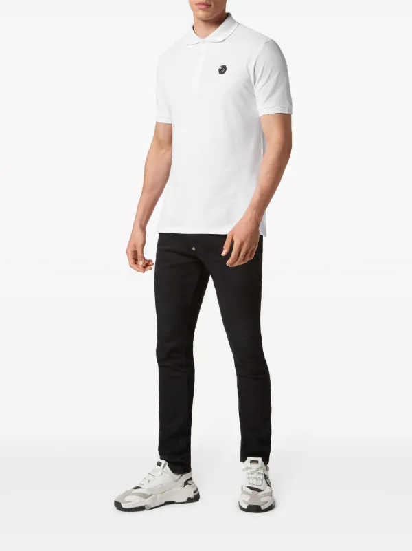 Tシャツ・カットソー PHILIPP PLEIN Men Polo Shirts FADC MTK7349 PJY002N01 WHITE Philipp Plein logo-print Cotton Polo Shirt | White | FARFETCH