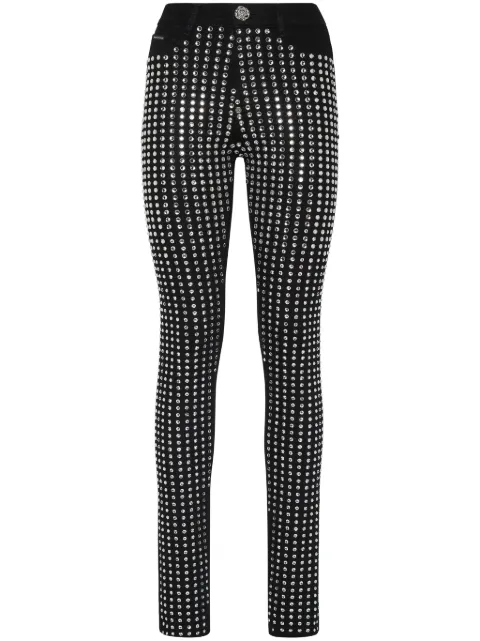 Philipp Plein crystal-embellished cotton blend skinny jeans