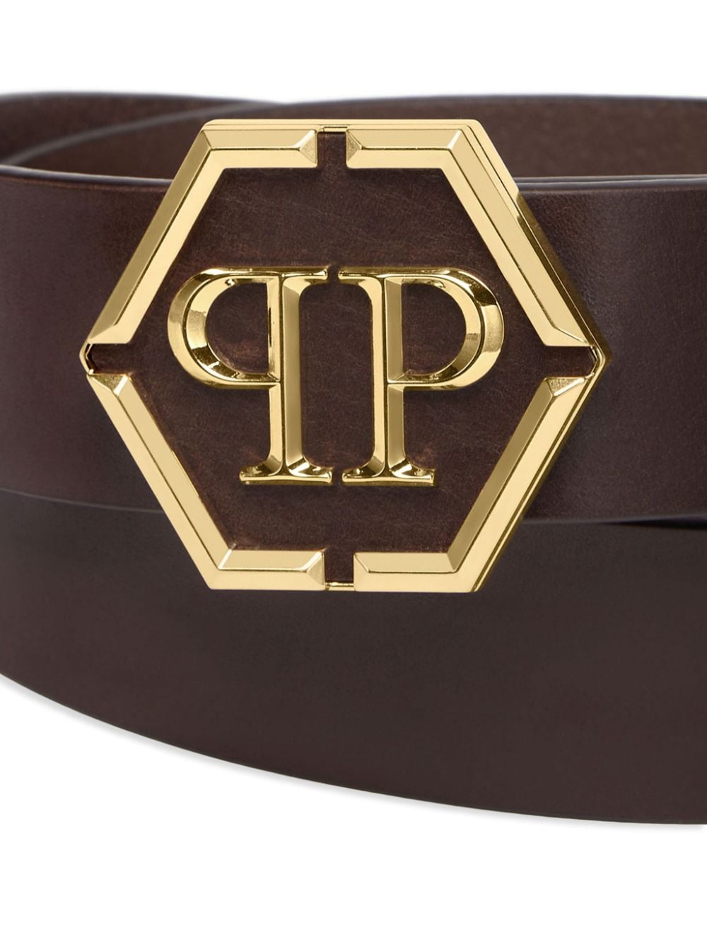 Shop Philipp Plein Logo-buckle Leather Belt In Brown