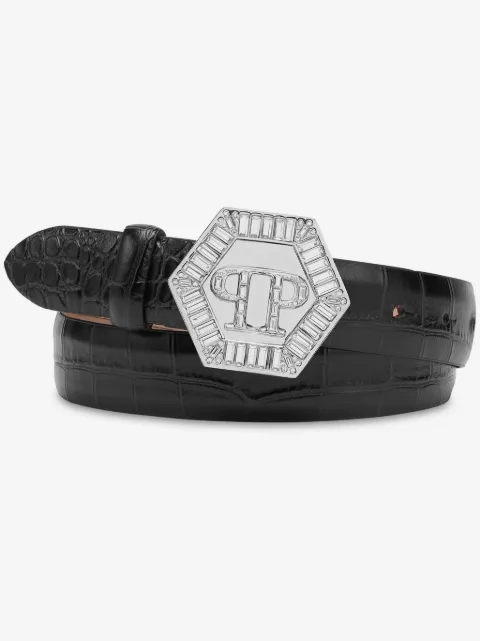 Philipp Plein logo-plaque leather belt