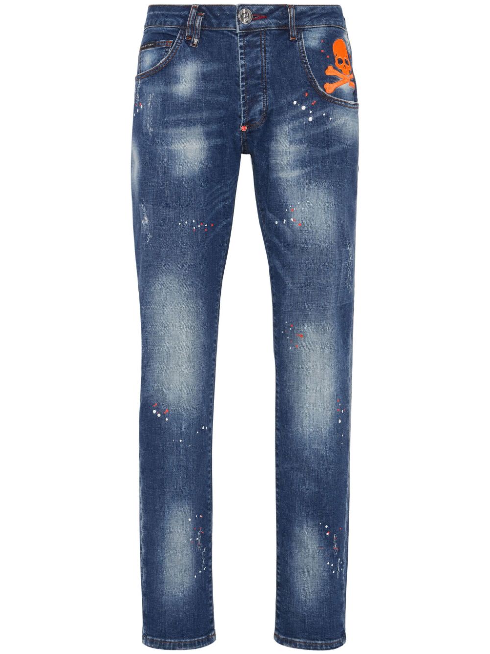 Philipp Plein Straight jeans met verfspatten Blauw