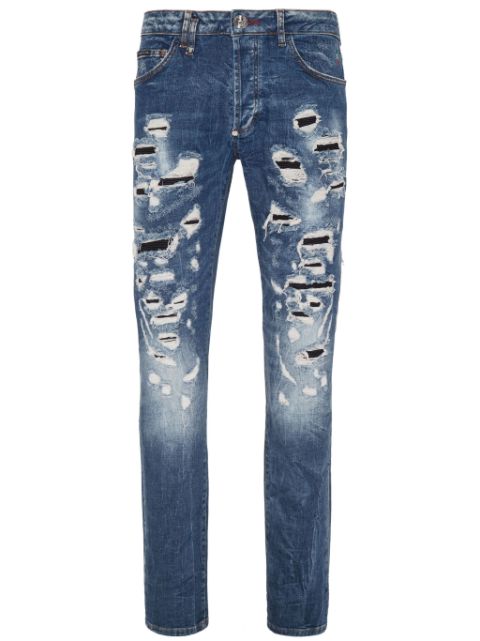 Philipp Plein distressed-effect mid-rise slim-cut jeans Men