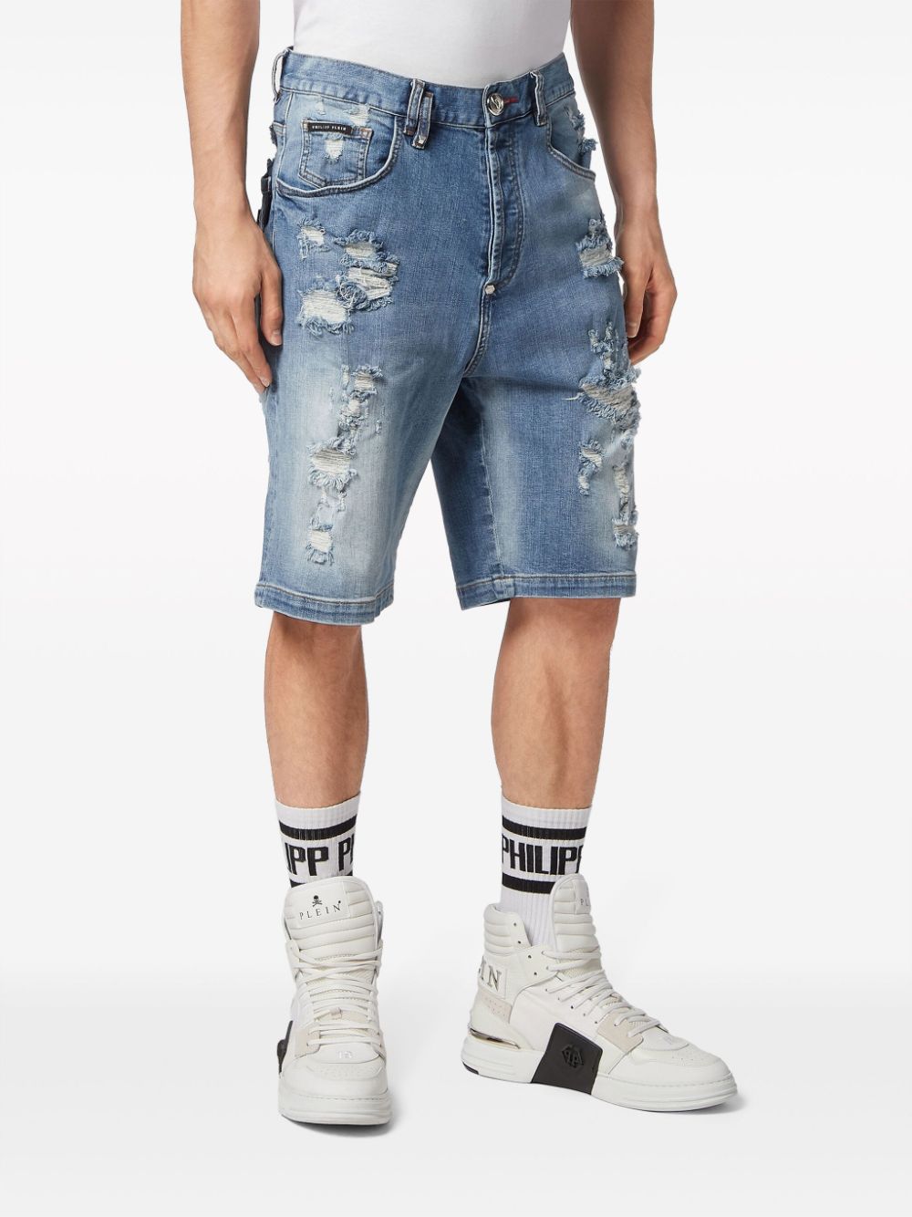 Philipp Plein Gerafelde shorts Blauw