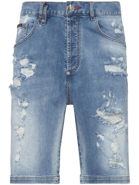 Philipp Plein distressed knee-length denim shorts Men