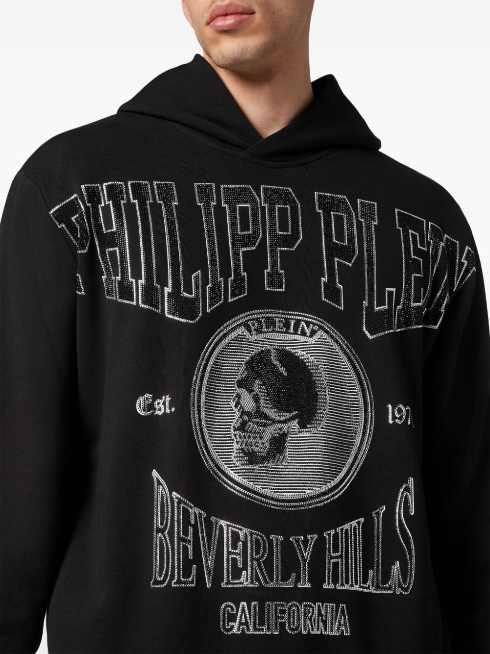 Shop Philipp Plein Crystal-embellished Jersey Hoodie In Black