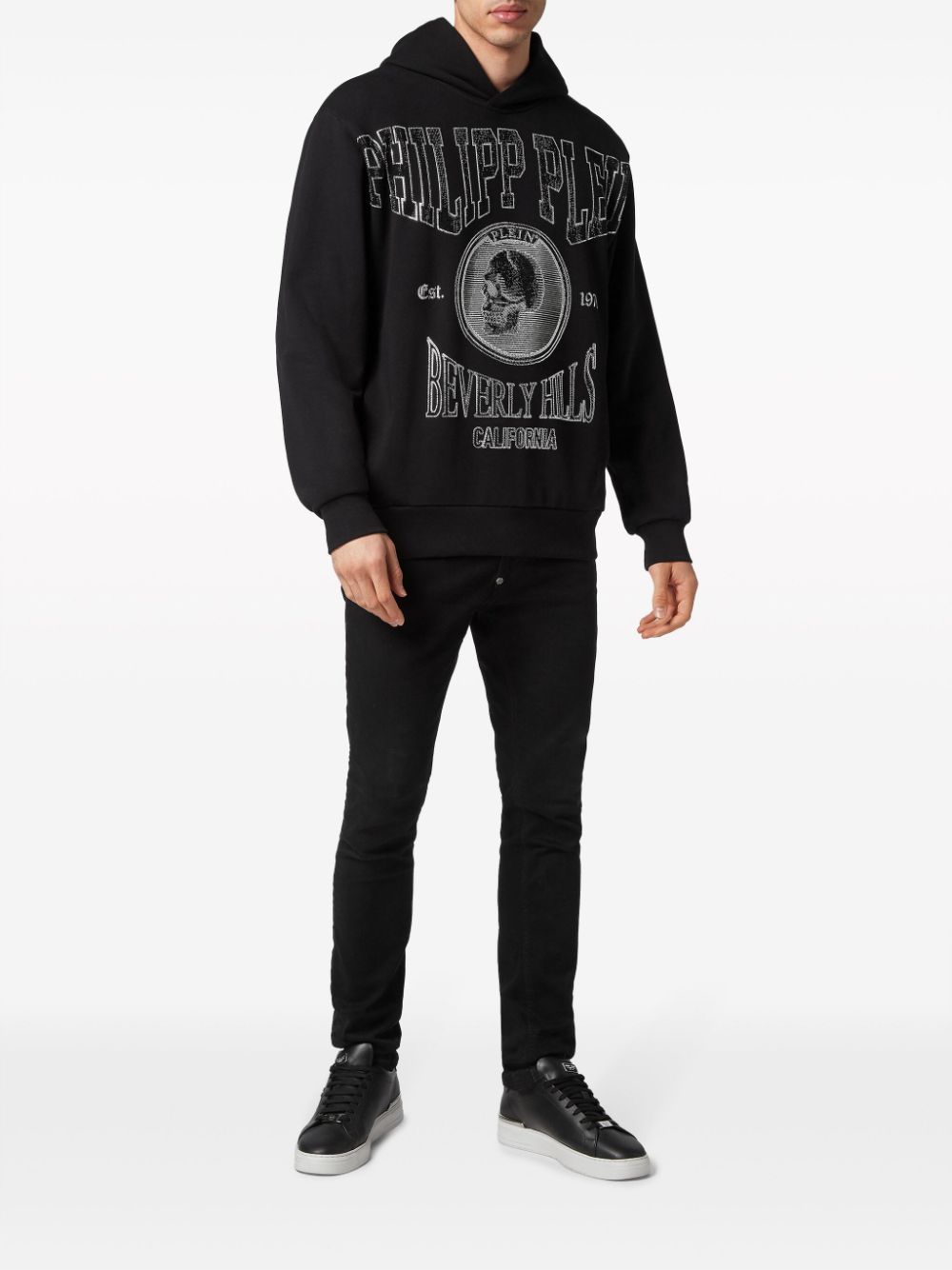 Shop Philipp Plein Crystal-embellished Jersey Hoodie In Black