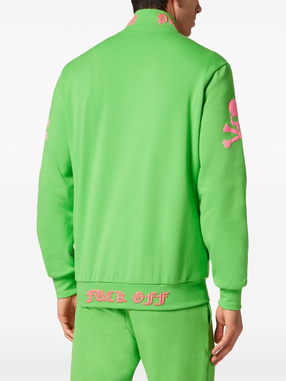 Shop Philipp Plein Embroidered Zip-up Sweatshirt In Green