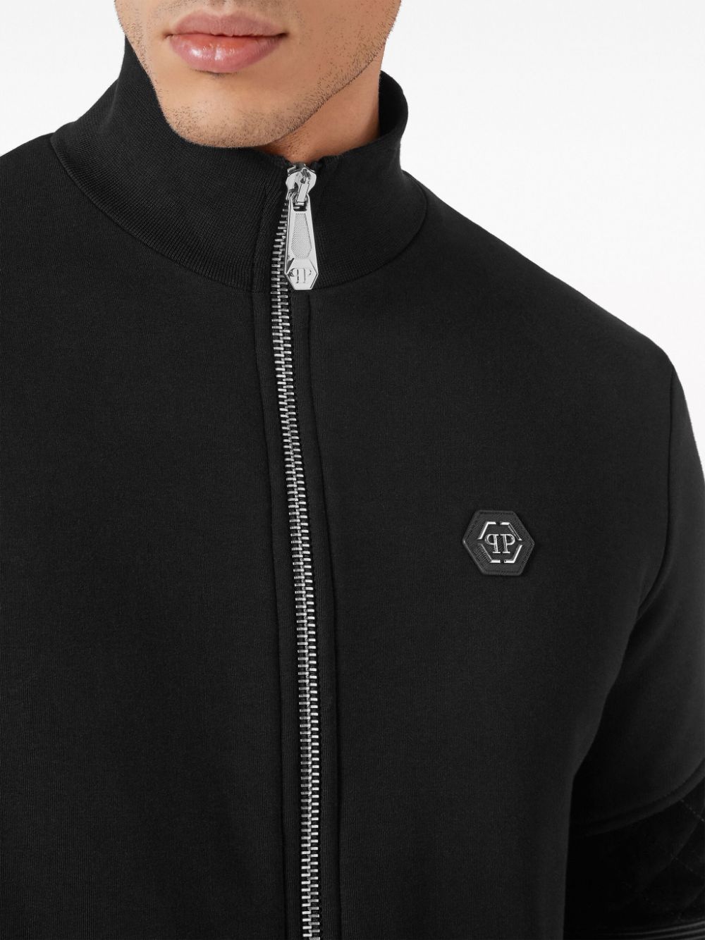 Shop Philipp Plein Logo Appliqué Jersey Jacket In Black