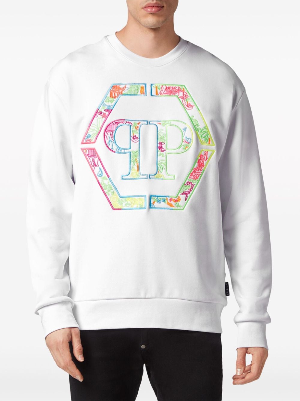 Shop Philipp Plein Logo-embroidered Drop-shoulder Sweatshirt In White