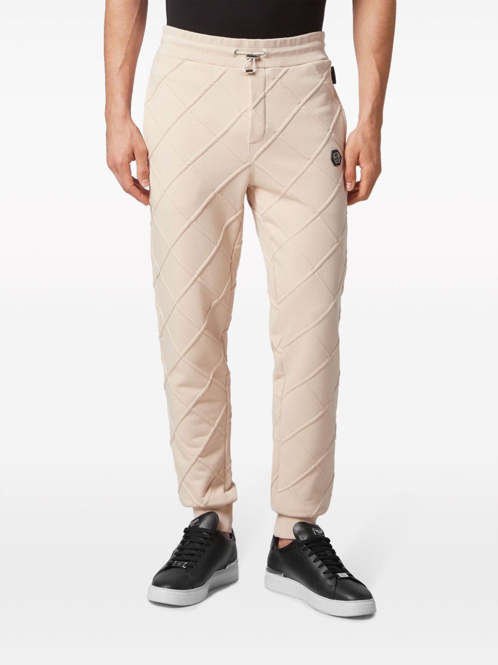 Shop Philipp Plein Logo-appliqué Quilted Track Pants In Nude
