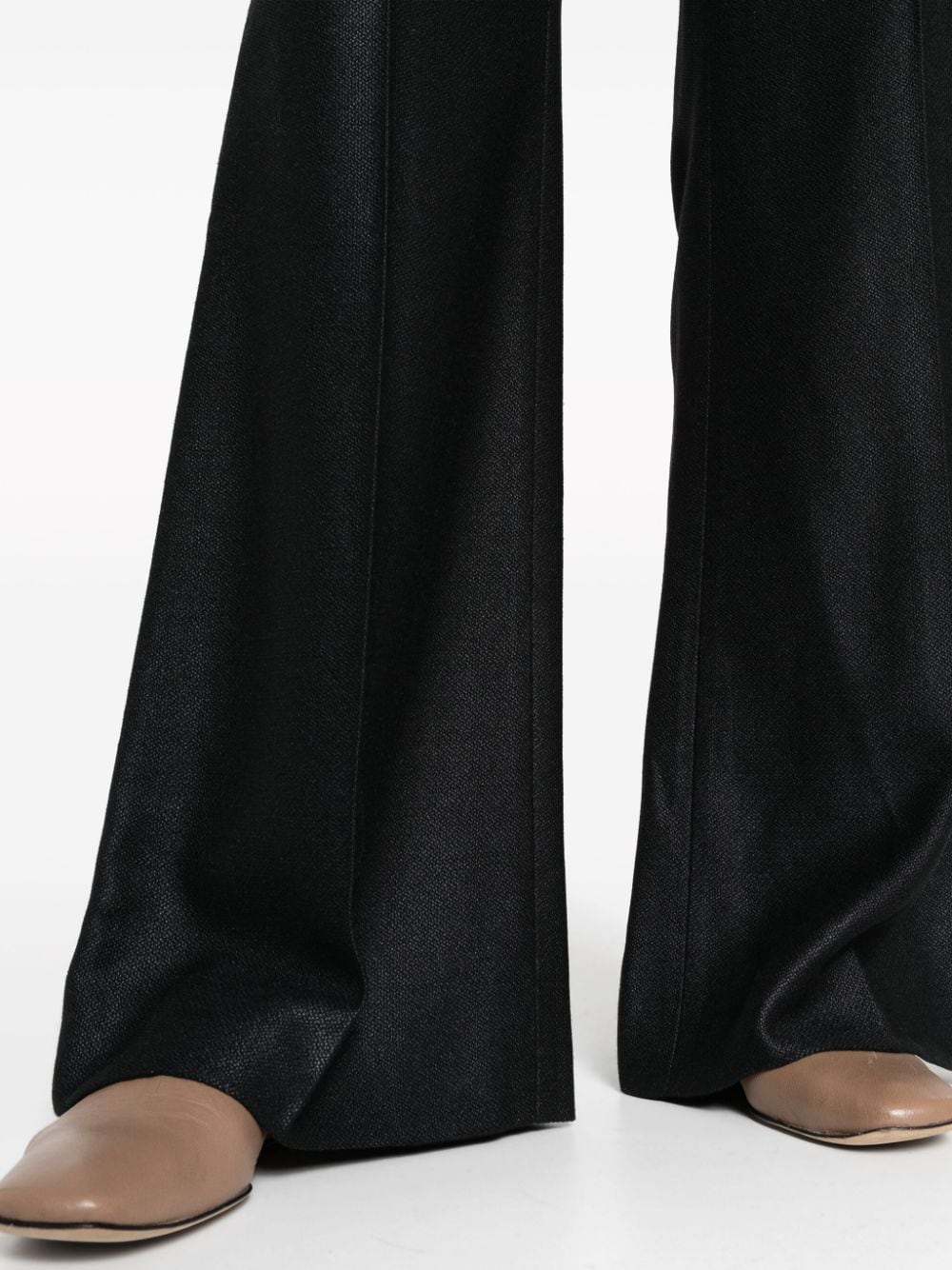 Shop Chloé Flared Box-pleat Trousers In Black