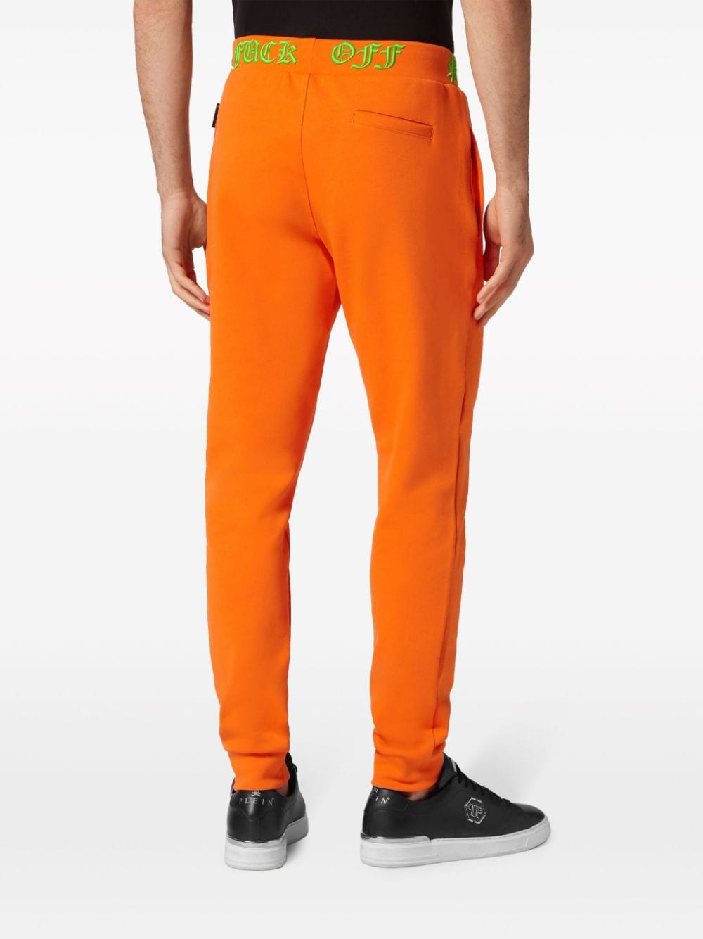 Shop Philipp Plein Skull And Bones Logo-waistband Track Pants In Orange