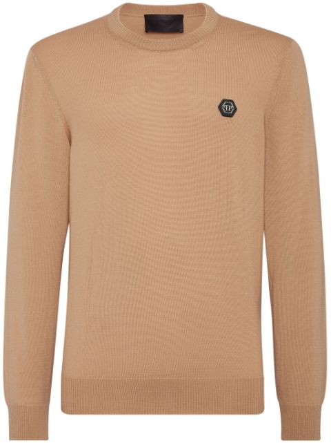 Philipp Plein logo-patch fine-knit jumper Men