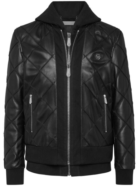 Philipp Plein layered leather hooded jacket Men