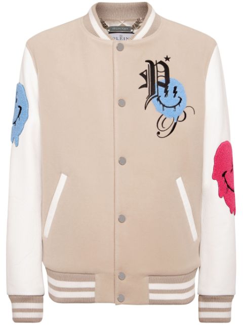 Philipp Plein smiley face-appliqued bomber jacket Men