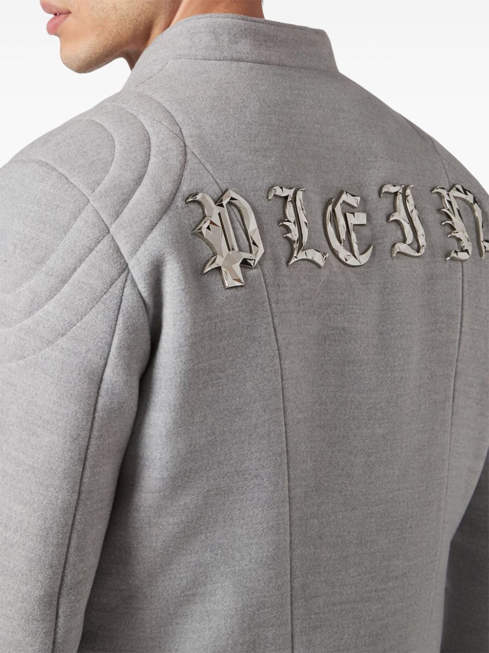 Shop Philipp Plein Gothic Plein Biker Jacket In Grey