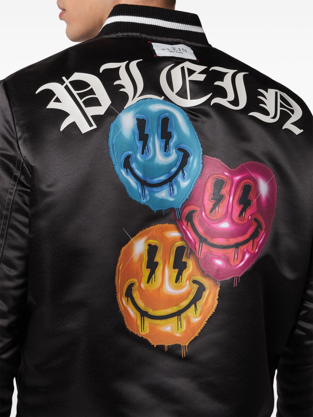 Cheap Philipp Plein logo-print satin-finish reversible bomber jacket Men