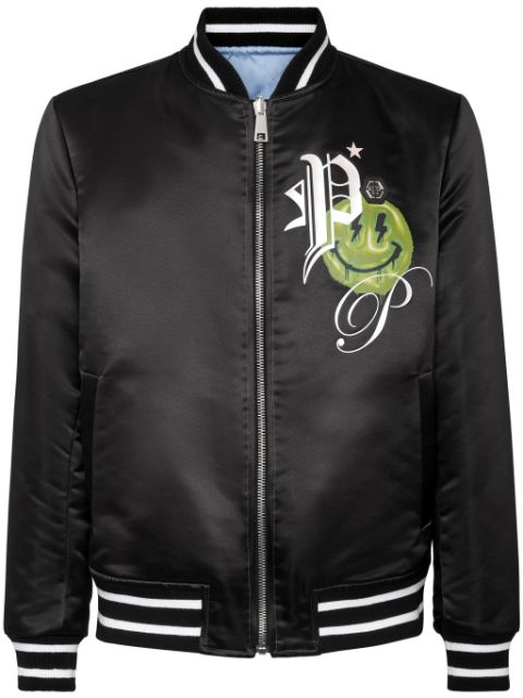 Philipp Plein logo-print satin-finish reversible bomber jacket Men