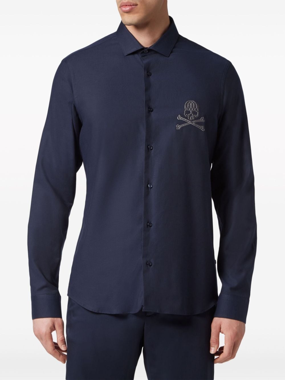 Shop Philipp Plein Skull-embroidered Poplin Shirt In Blue