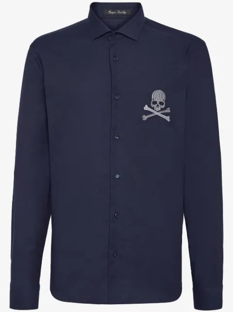 Philipp Plein camisa de popelina con skull bordado
