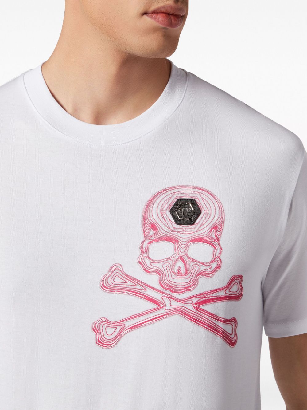 Shop Philipp Plein Skull&bones Cotton T-shirt In White