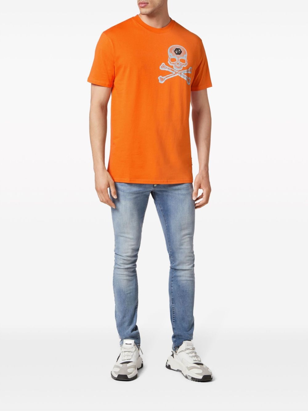 Shop Philipp Plein Skull-print Cotton T-shirt In Orange