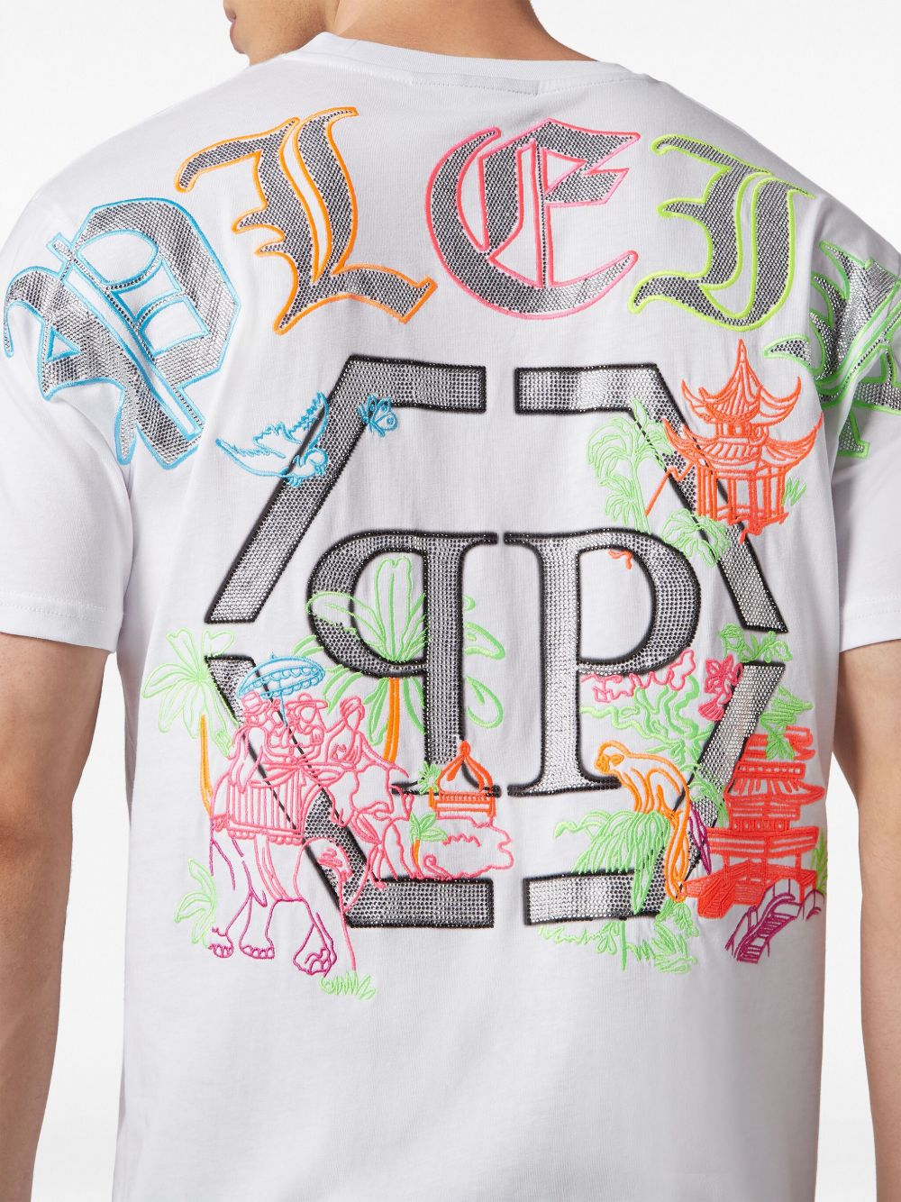 Shop Philipp Plein Embroidered Cotton T-shirt In White