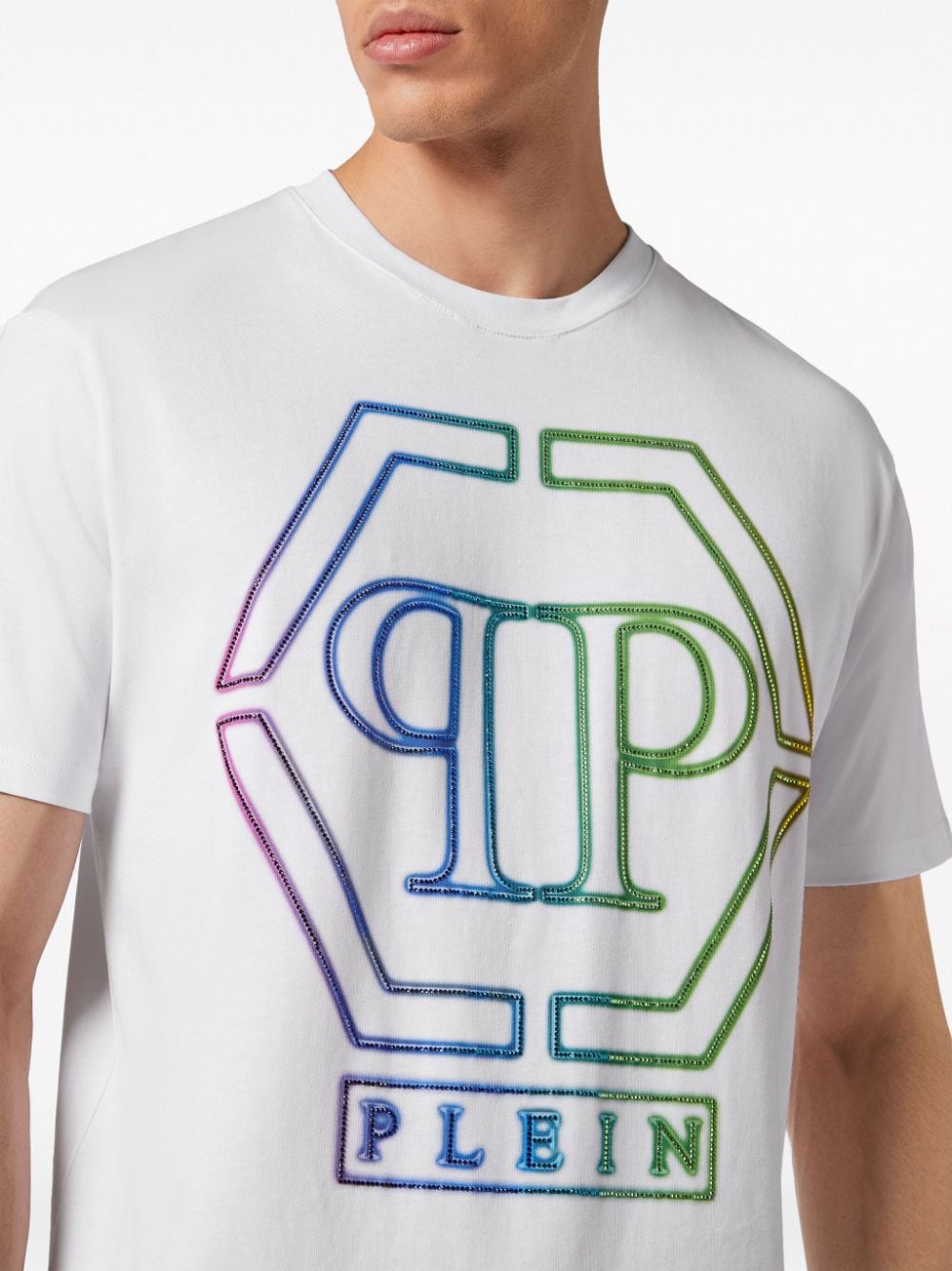Shop Philipp Plein Rhinestone-embellished Hexagon-logo T-shirt In White