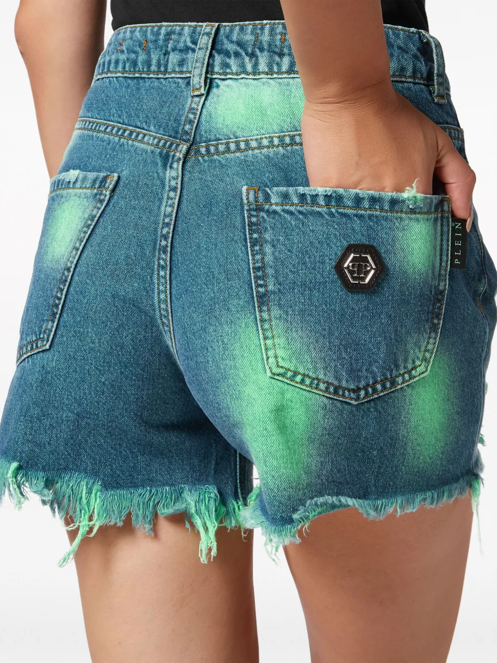 Shop Philipp Plein Tie-dye Frayed Shorts In Blue