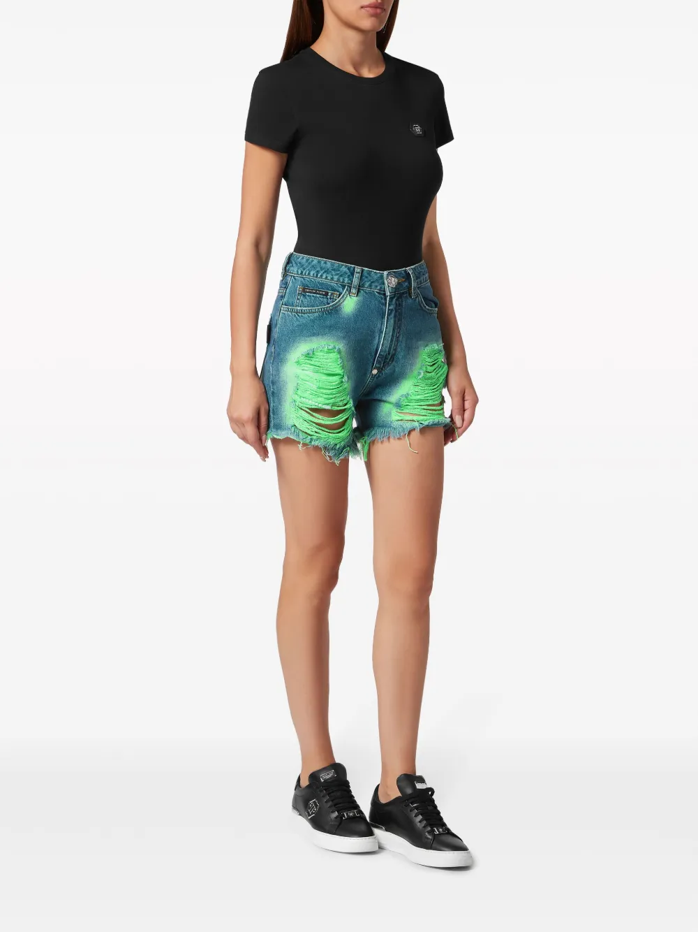 Shop Philipp Plein Tie-dye Frayed Shorts In Blue