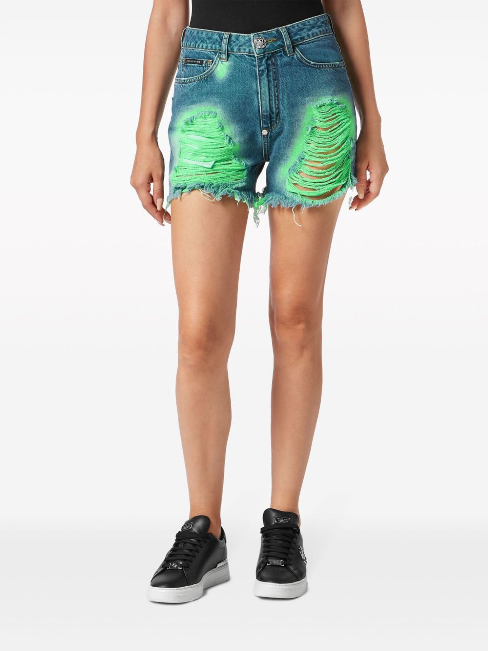 Shop Philipp Plein Tie-dye Frayed Shorts In Blue