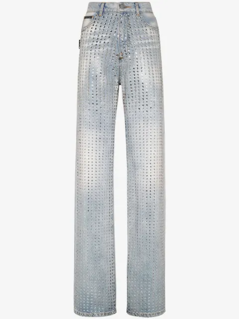 Philipp Plein crystal-embellishment pinstripe jeans